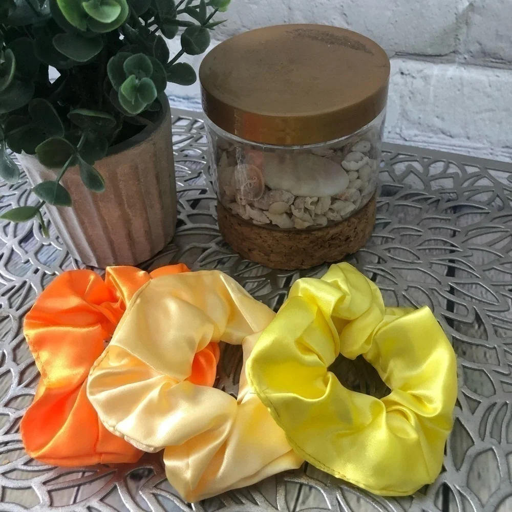 3 New Silk Scrunchies Orange, Yellow Creme colors